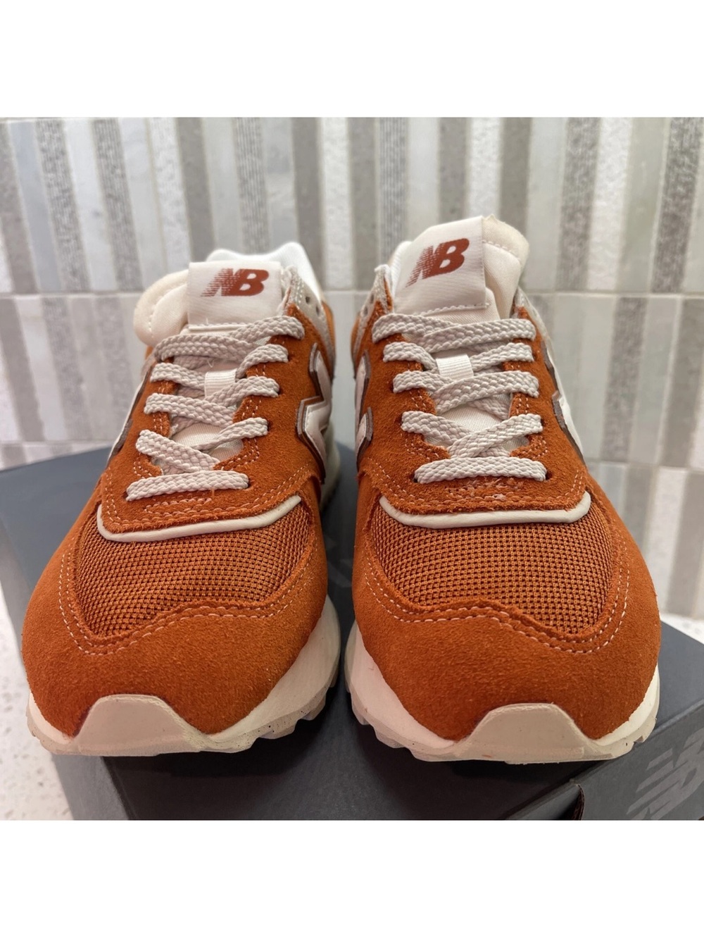 New Balance Orange Suede & Mesh Retro Runner - Picture 3 of 5